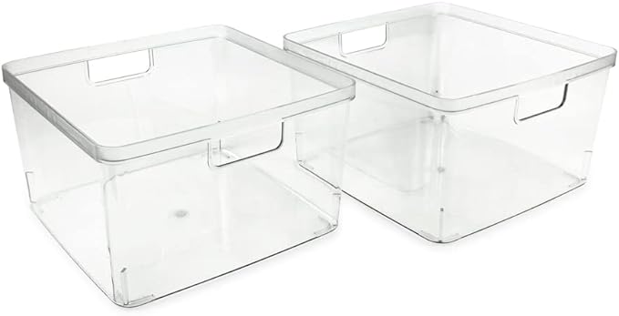 Isaac Jacobs 2-Pack Square Clear Storage Bins w/Cutout Handles, Plastic - Image 2