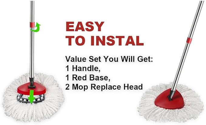 2 Spin Mop Head Replacement, 1 Base, 1 Mop Handle Combo Mops Set Compatible - Image 7