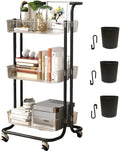 3 Tier Rolling Cart with Metal Handle, Hanging Cups, Plastic Storage Baskets & by GiveUsaChanceGiveYouMoreProbability
