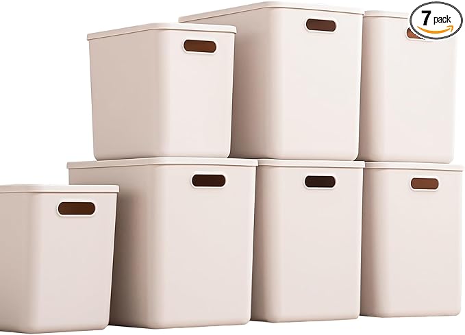 Plastic Storage Bins with lids, Storage Baskets, Container with handle by GUMEIGODA