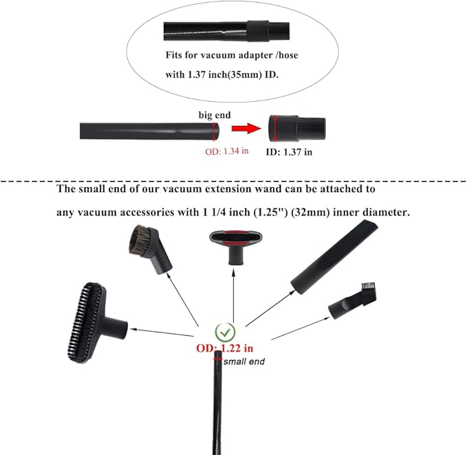 6 Pcs 1.25inch Universal Vacuum Extension Wand Vacuum Attachments 1 1/4 inch - Image 3