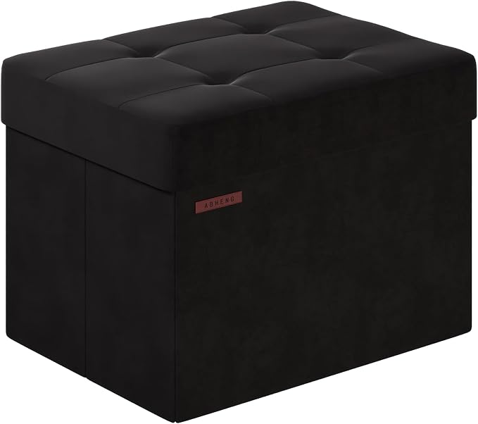 Folding Storage Ottoman, Velvet Storage Bench, Foot Stool, by Liveinacomfortablehome