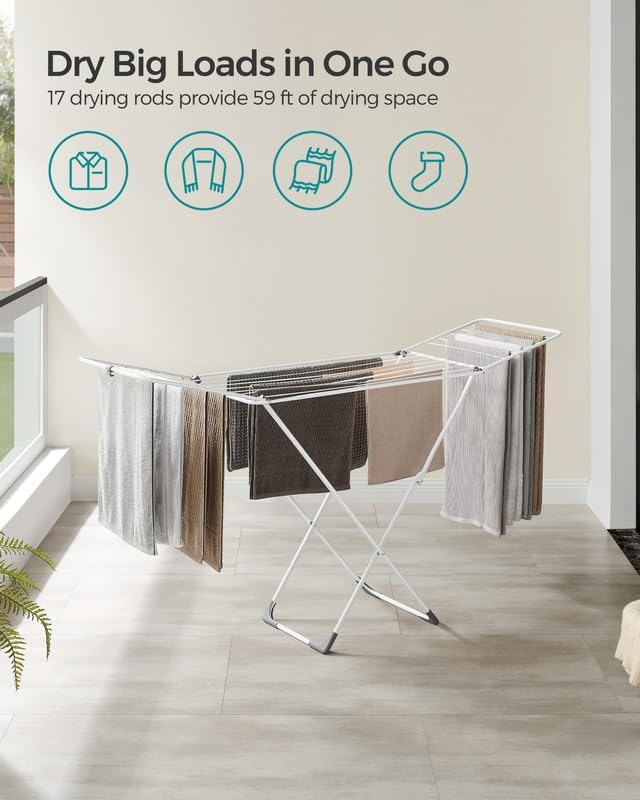SONGMICS Clothes Drying Rack, Metal Laundry Drying Rack, Space-Saving, - Image 3