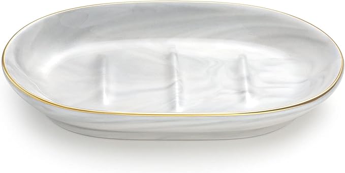 Luxspire Soap Dish Holder, Ceramic Marble Soap Tray Bar Soap Holder by Luxspire