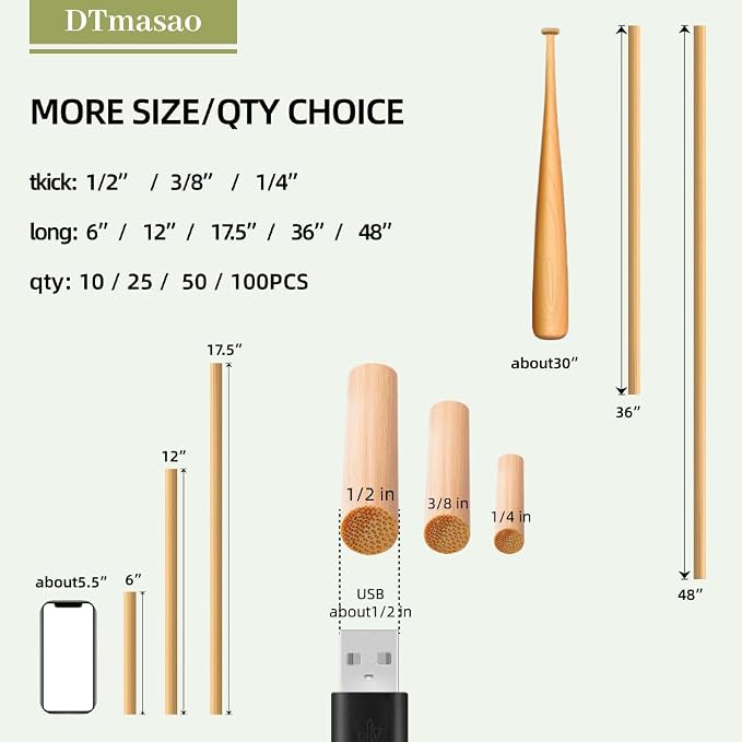 1/4 x 6 Inch 25 PCS Dowel Rods Wood Sticks Wooden Dowel Rods - Image 6