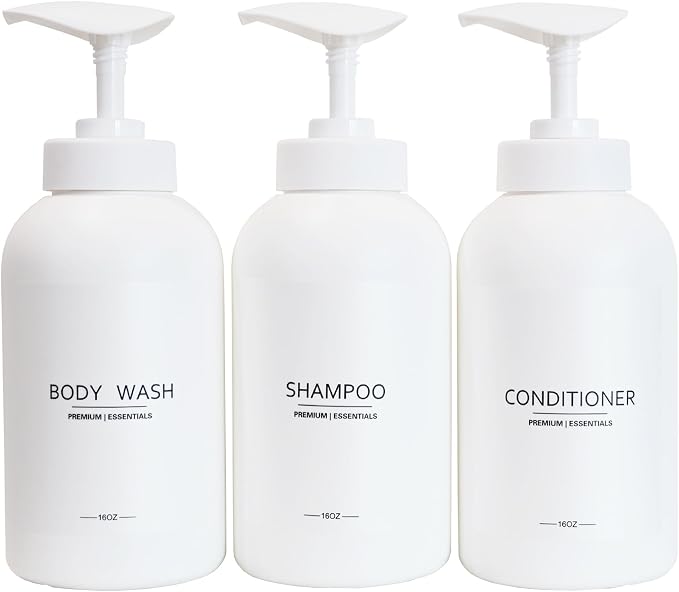 Frosted Pearl White Shampoo and Conditioner Bottles, Refillable Apothecary by Gails+Willing