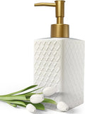 Gold Soap Dispenser for Bathroom, Retro White Square Lotion Dispenser, by UNBONSOUHAIT