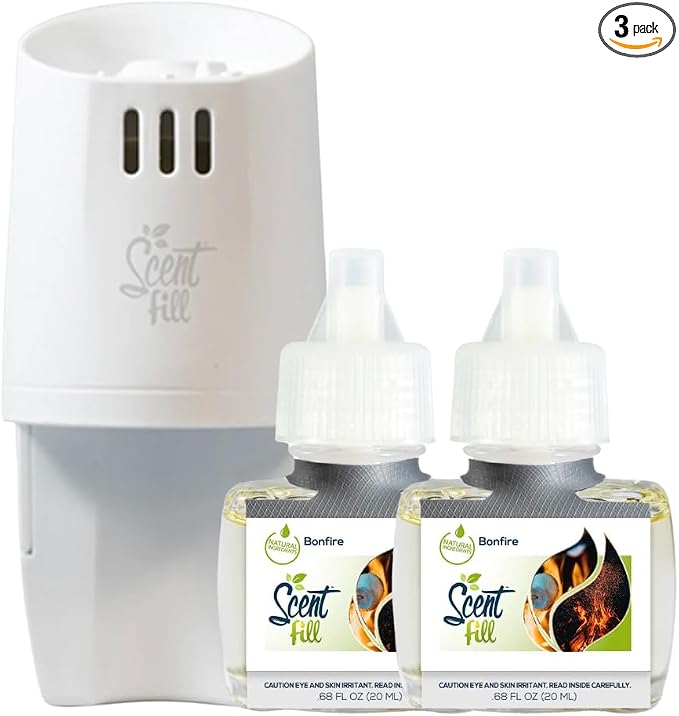 Scent Fill Bonfire Plug in Air Freshener Starter Kit, 2 Refills + Diffuser by ScentFill