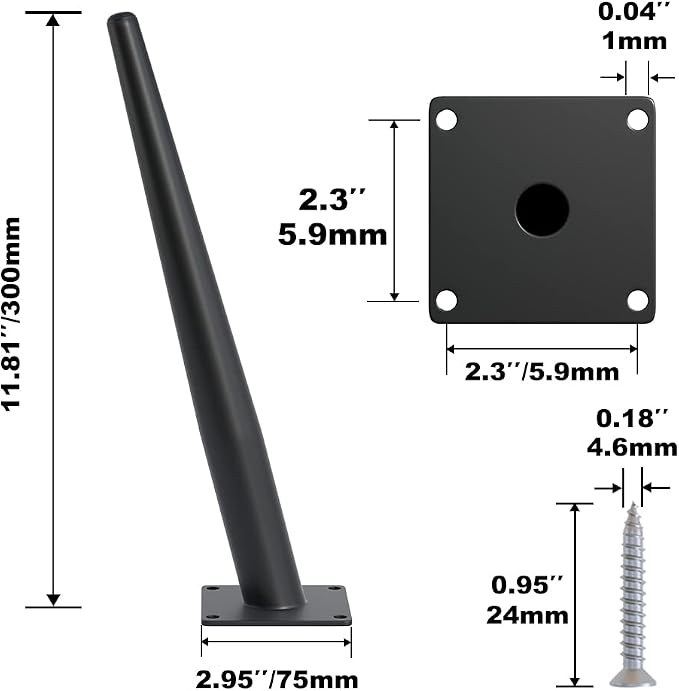 4PCS 12 Inch Matte Black Tapered Angled Legs - Image 3