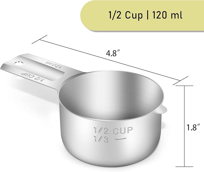 4PCS 1/2Cup Single Measuring Cup, Stainless Steel Measure Scoop, Metric and US - Image 2