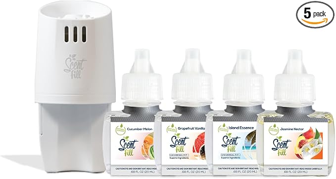 Summer Scent Fill Plug in Air Freshener Kit, 4 Refills + Diffuser by ScentFill