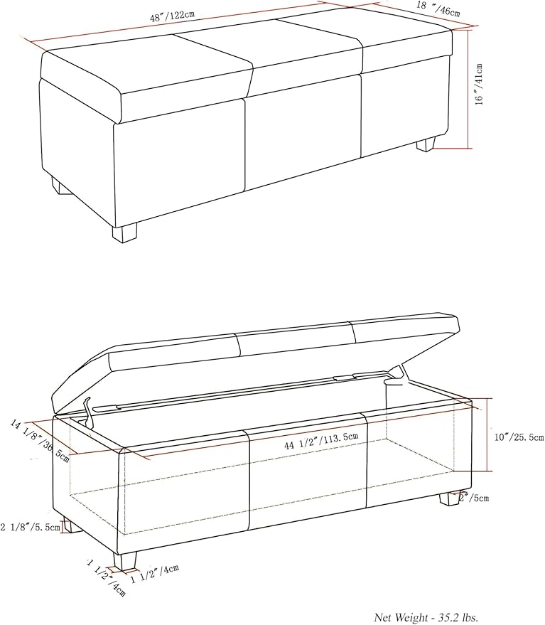 SIMPLIHOME Avalon 48 inch Wide Contemporary Rectangle Storage Ottoman Bench in - Image 3
