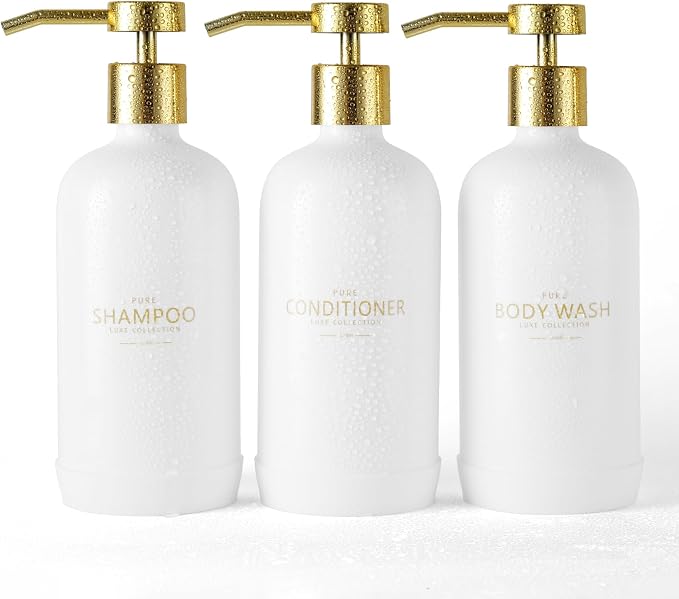 Shampoo and Conditioner Dispenser Set of 3, Refillable 20.5OZ Shampoo Bottles by Janxinmakeyouloveyourhome