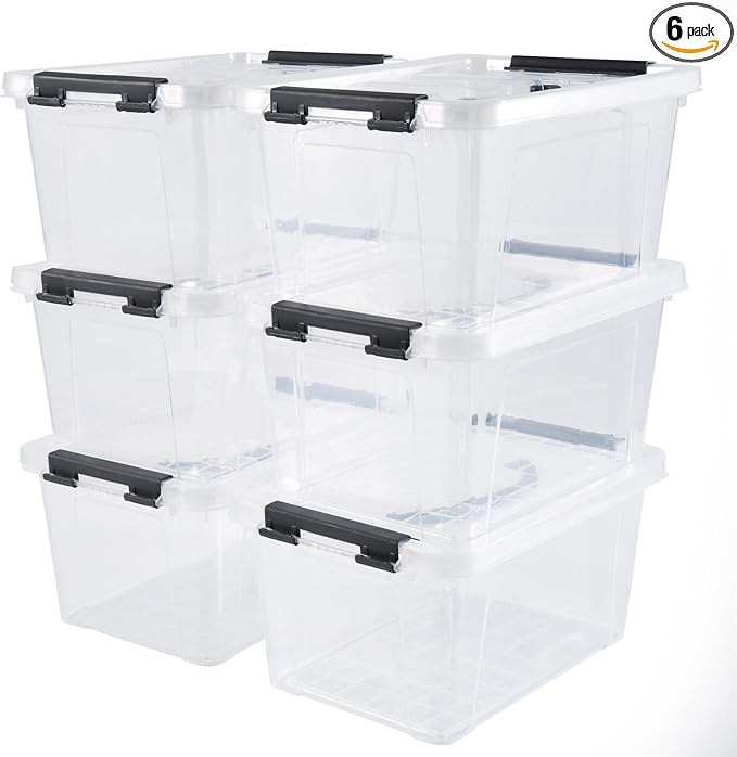 6 Quart Plastic Stackable Storage Latch Bins by Eslite