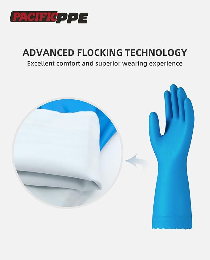 PACIFIC PPE 2 Pairs Reusable Dishwashing Cleaning Gloves, Cotton Liner - Image 2