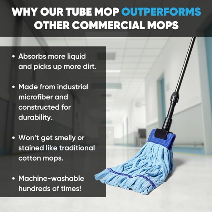 Commercial Mop Head Replacement – 1 Pack Medium Red Microfiber Tube Mop | - Image 2