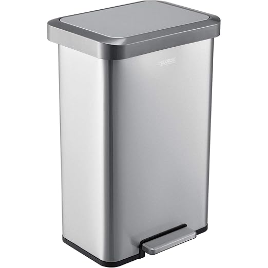 Global Industrial 12 Gallon Stainless Steel Trash Can, Rectangular Step-On - Image 7