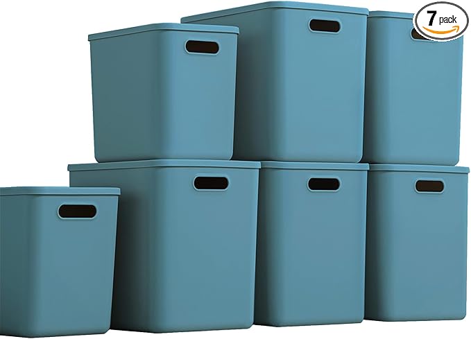 Plastic Storage Bins with lids, Storage Baskets, Container with handle by GUMEIGODA