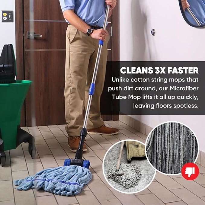 Commercial Mop Head Replacement – 1 Pack Blue Medium Microfiber Tube Mop | - Image 4