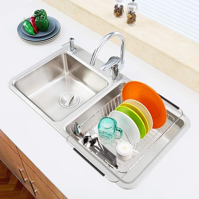 SANNO Expandable Dish Drying Rack, Dish Drainer, Dish Plate Holder Basket in - Image 7