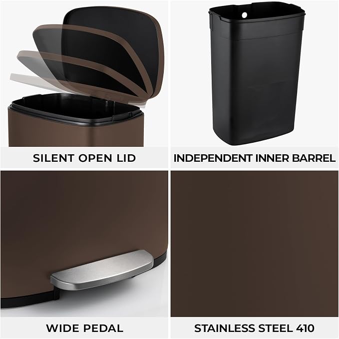 8 Gal Kitchen Trash Can, 30L Recycling or Garbage Bin, Brushed Stainless Steel - Image 5