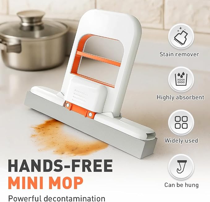 Mini Foldable Desktop Mop, Wet and Dry Portable Cleaning Sponge Mop, Self - Image 2
