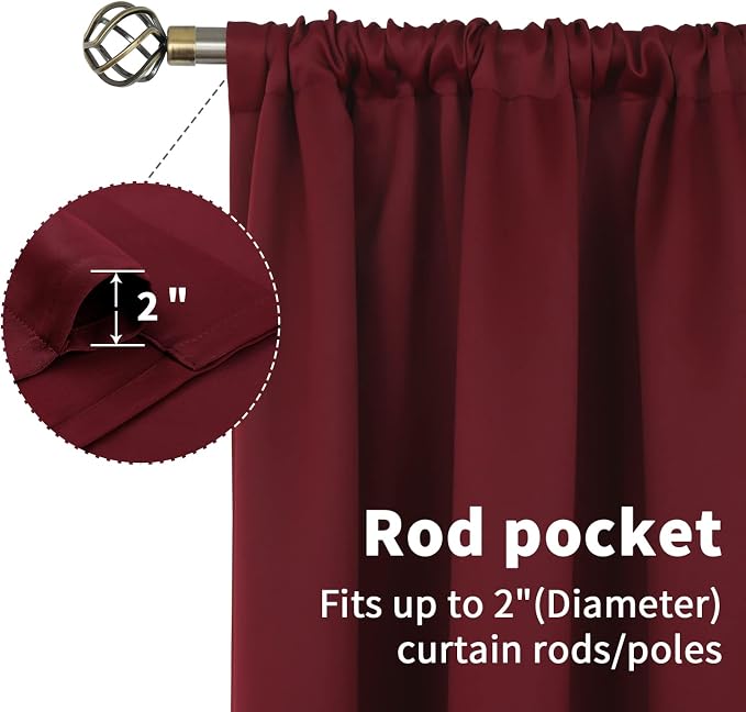 BGment Short Burgundy Blackout Curtains 36 Inches Length - Image 5
