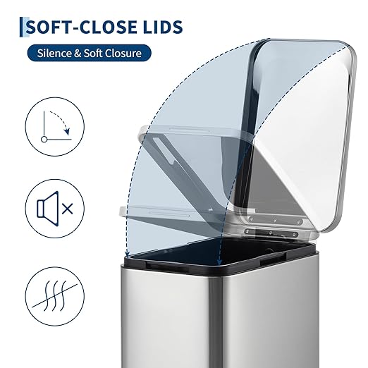 Garvee 13 Gallon Kitchen Trash Can, Stainless Steel Step Garbage Bin - Image 2