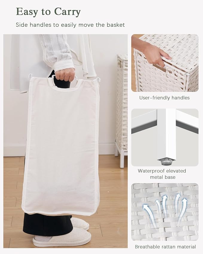 Laundry Hamper with Lid 132 L, Clothes Hamper with Lid, Handwoven Rattan - Image 4