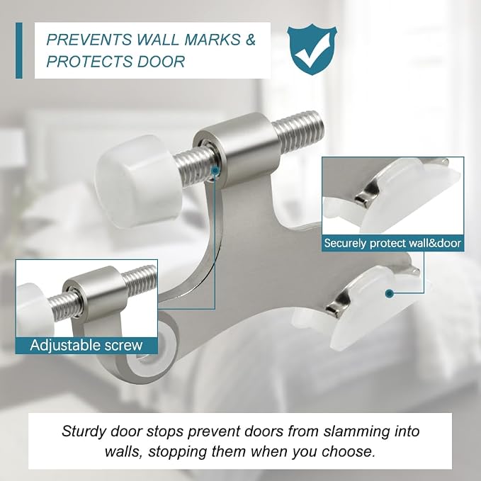 8 Pack Hinge Pin Brushed Nickel Door Stopper, Adjustable Heavy Duty Hinge Pin - Image 3