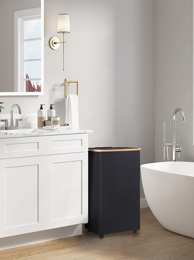 efluky Laundry Basket with Wheels, Tall Rolling Laundry Hamper with Lid and - Image 5