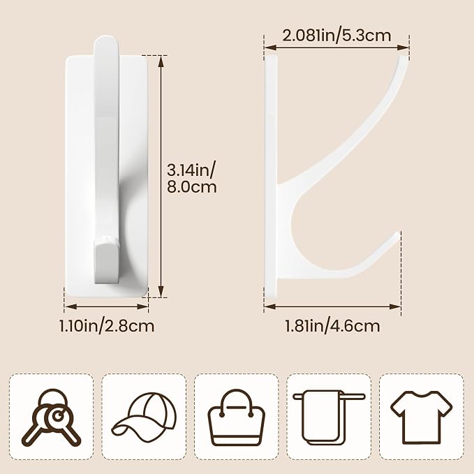 Self Adhesive Coat Hooks for Hanging, Heavy Duty Stainless Double Wall Hook for - Image 3