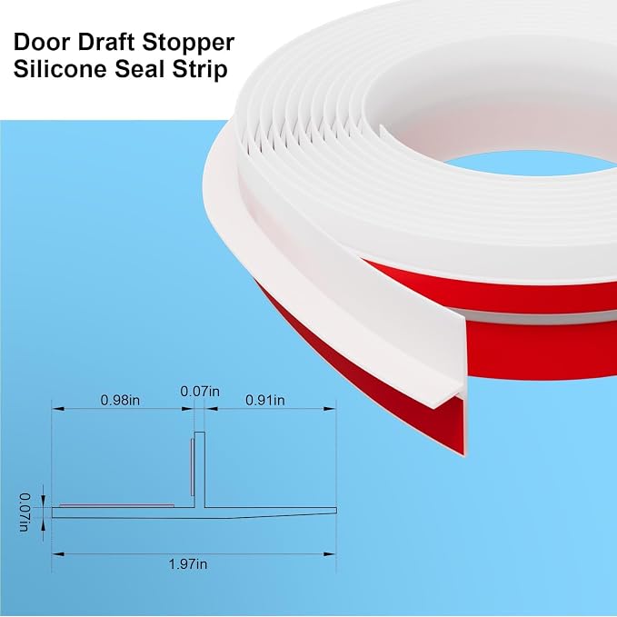 T-Shaped Door Draft Stopper, 1.97 in x 20 Ft Silicone Seal Strip - Image 2