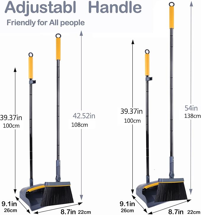 JEHONN Broom and Dustpan Set for Home, 54 Inches Long Handle Lightweight 180 - Image 6