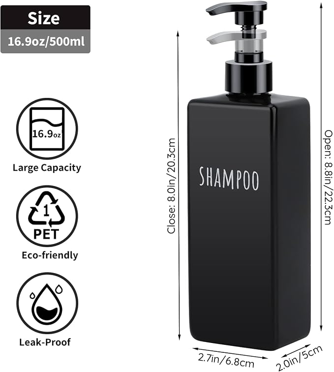 Segbeauty Plastic Square Soap Dispenser Black, 500ml Empty Reusable Pump Bottle - Image 6