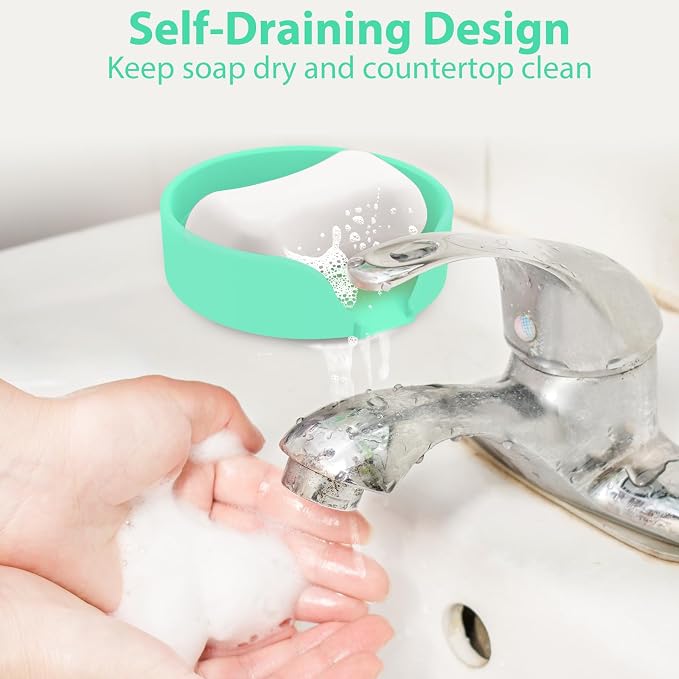 Self Draining Soap Dish, Silicone Suction Cup Soap Holder Tray Savers Container - Image 5