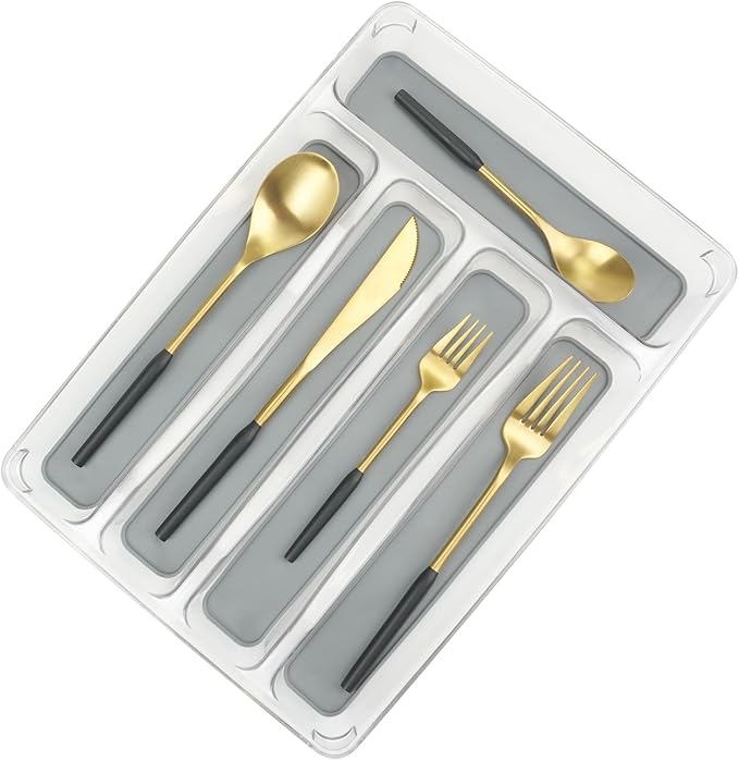 5 Compartments Silverware Tray for Drawer, Plastic Utensil Cutlery Drawer - Image 6