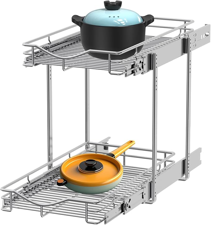 DINDON 2 Tier Pull Out Cabinet Organizer, Double Tier Wire Basket Slide Out by DINDON