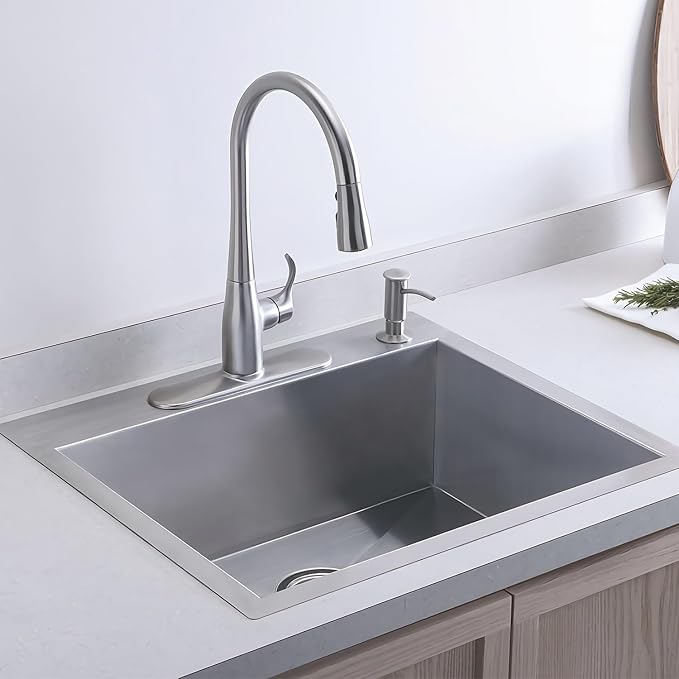 20x16x9 Inch Drop in Kitchen Sink, Handmade 304 Stainless Steel Single Bowl - Image 8