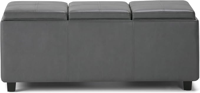 SIMPLIHOME Avalon 42 inch Wide Contemporary Rectangle Storage Ottoman in Stone - Image 6