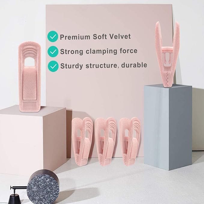 Light Pink Velvet Hanger Clips, Non-Slip Strong Hanger Clips - Image 7
