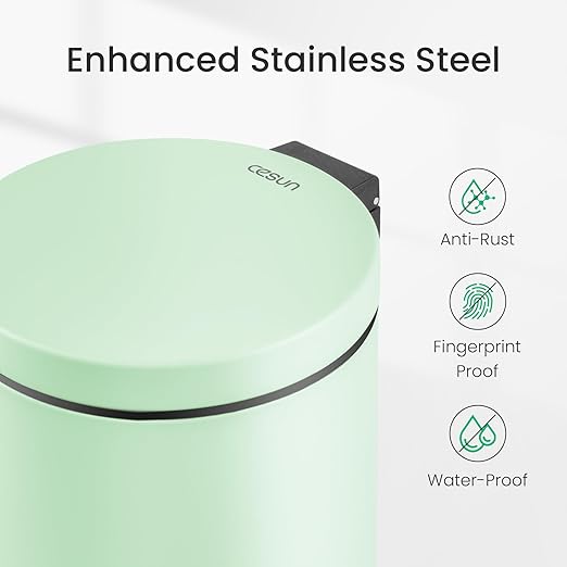 Cesun 1.2 Gallons Small Green Trash Can, Bathroom Garbage Can - Image 3