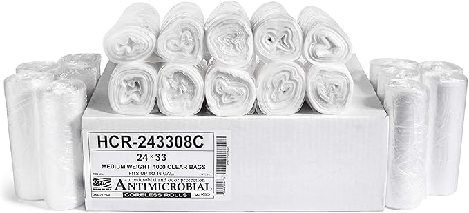 Aluf Plastics - 12-16 Gallon Clear Trash Bags - 24" x 33"- 8 Micron Equivalent by AlufPlastics