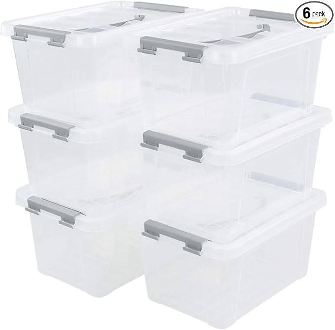 6-Pack 6 L Plastic Storage Containers Latch Storage Box by Qskely