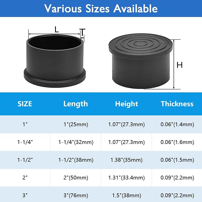 4 Pcs 1-1/4" Round Rubber Chair Leg Caps, PVC Table Leg Covers, Flexible & - Image 8