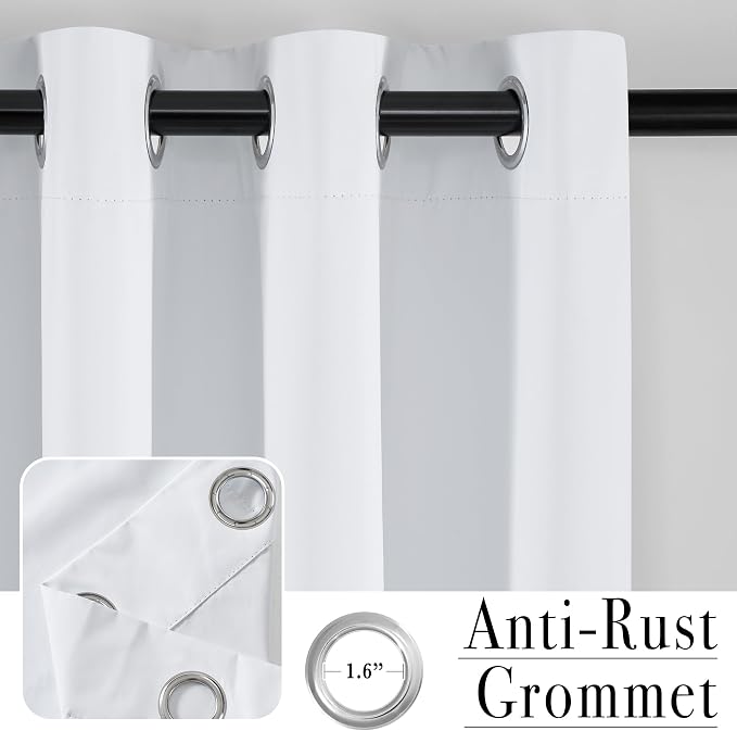 PONY DANCE White 100% Black Out Curtains 54 inch Length, Thermal Insulated - Image 2