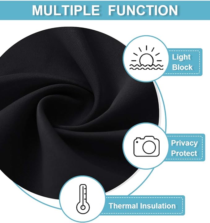 RYB HOME Black Short Curtains Blackout, 45 inch Durable Cafe Curtains Room - Image 6