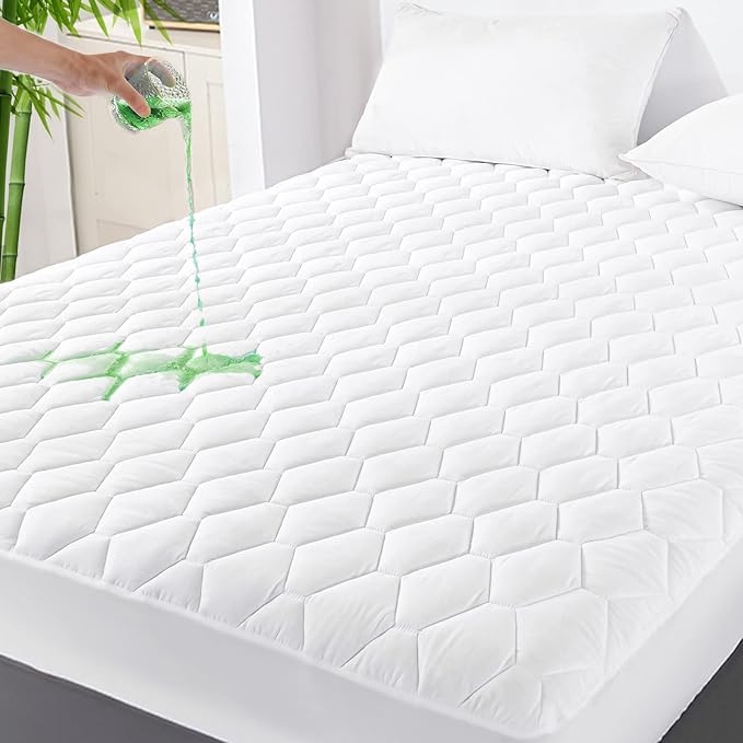 GRT Full Mattress Protector Waterproof, Rayon from Bamboo, Cooling Quilted by GRT