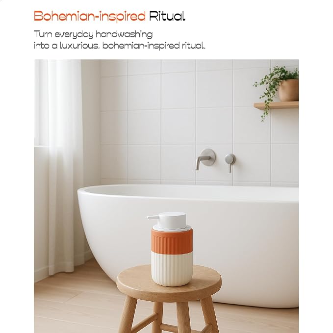 Hand Dipped Terracotta Ceramic Foam Soap Dispenser, 12 oz Rippled Bubble-Up - Image 4