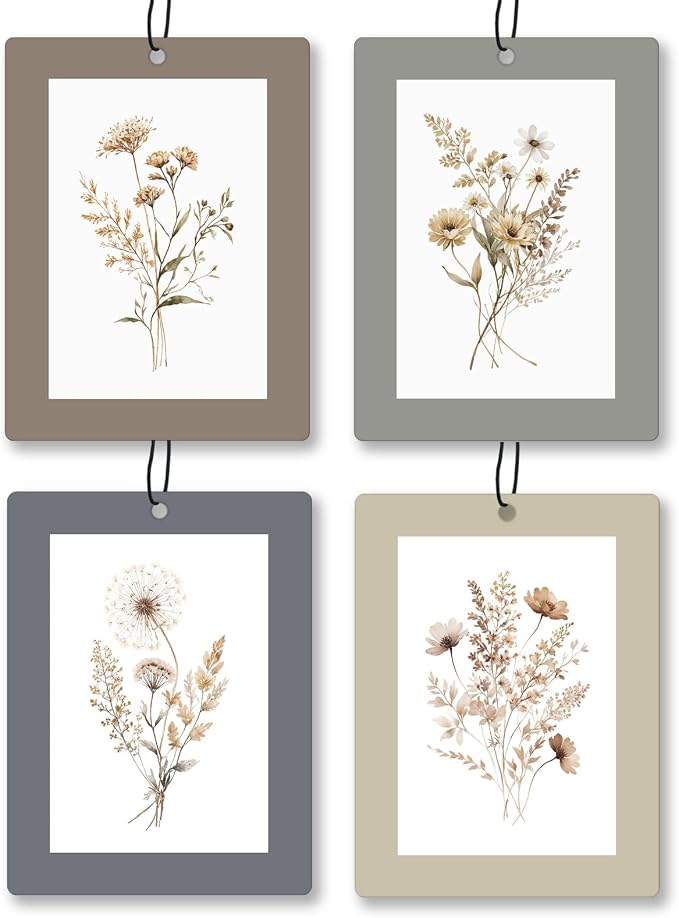 Vintage Rustic Floral Car Air Freshener 4 Pcs, Neutral Cottagecore Flower by Unknown